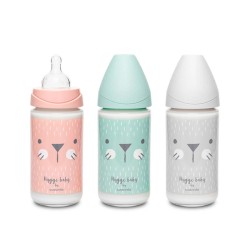 Suavinex Biberón Premium de vidrio con tetina redonda 3P silicona +6M